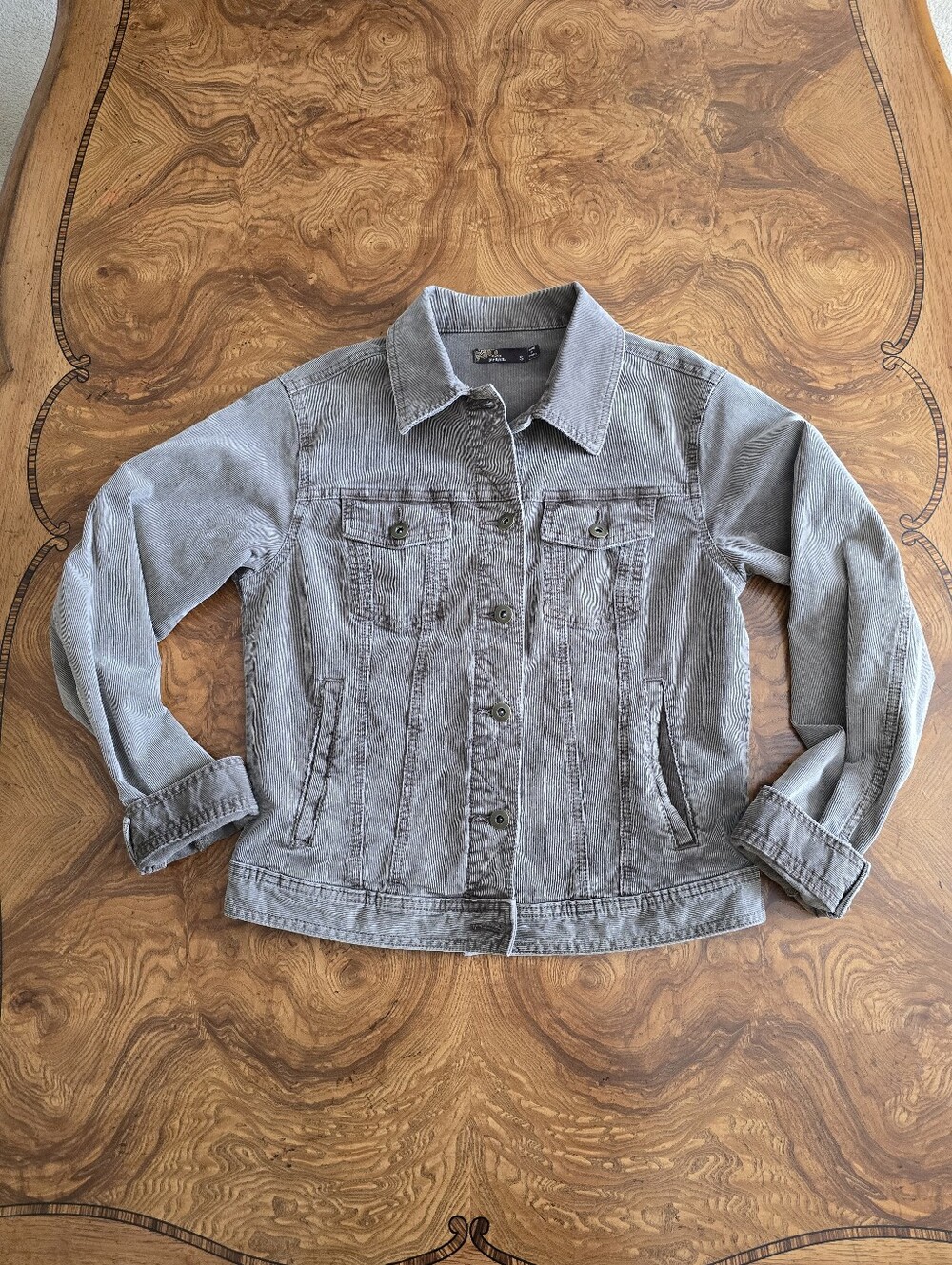 Prana Corduroy Trucker Jacket Womens Size S Stone Grey Organic Cotton
